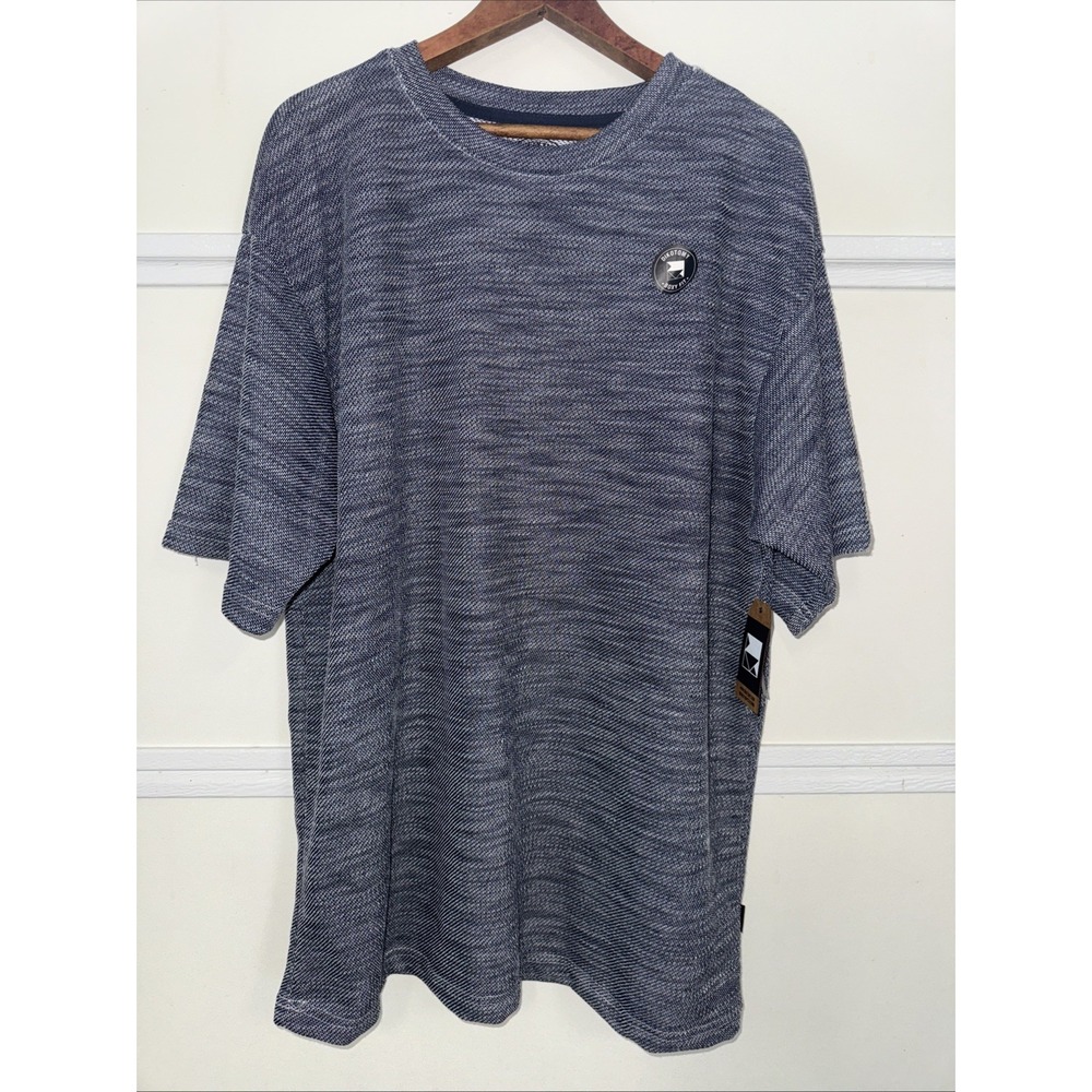 Dikotomy Mens Boxy Fit Short Sleeve‎ Space Dye Textured T-Shirt Navy Blue Large